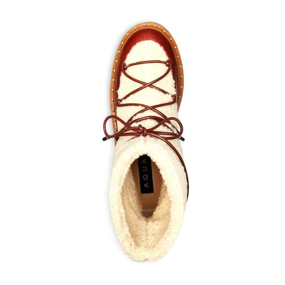 AQUA Womens Brown Studded Fuzz Round Toe Block Heel Leather Snow Boots 5 M - Picture 3 of 4